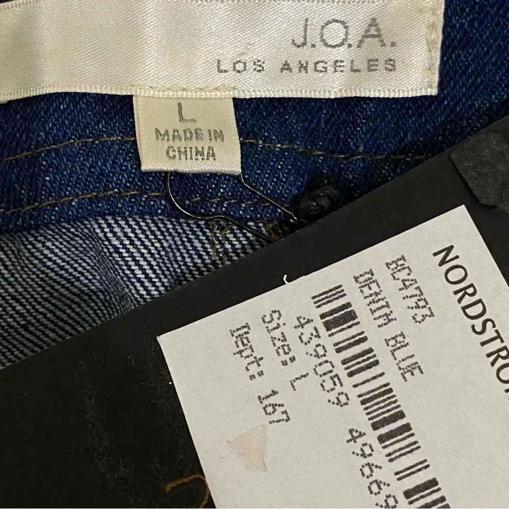 JOA Los Angeles Blue Denim Snap Front A-Line Mini Skirt Sz L NWT